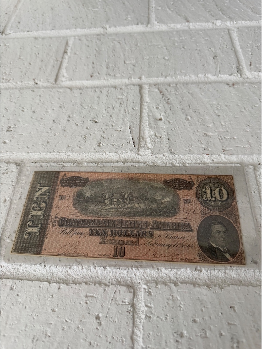 Antique 1863 $10 United States Note with Portrait and Historical Design